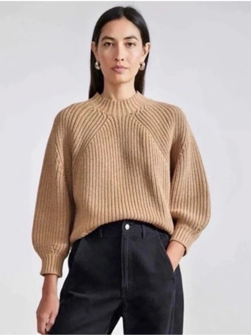 A PIECE APART Rib Knit Sweater Brown Size Medium
